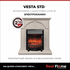 Электрокамин RealFlame Vesta WT-F715 с очагом Fobos Lux BL c пультом ДУ