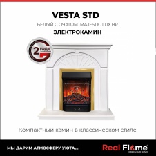 Электрокамин RealFlame Vesta WT-F511 с очагом Majestic Lux золотой без пульта ДУ